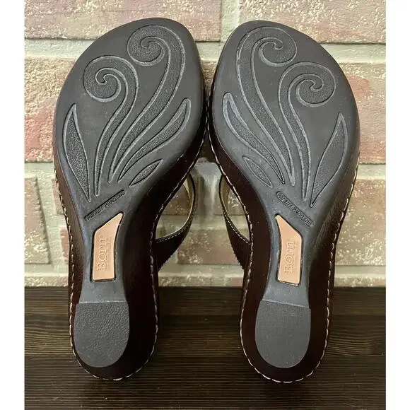 Born Sandals BrownLeather Open Toe Criss Cross Straps Platform Wedge Size 9 - Picture 8 of 9